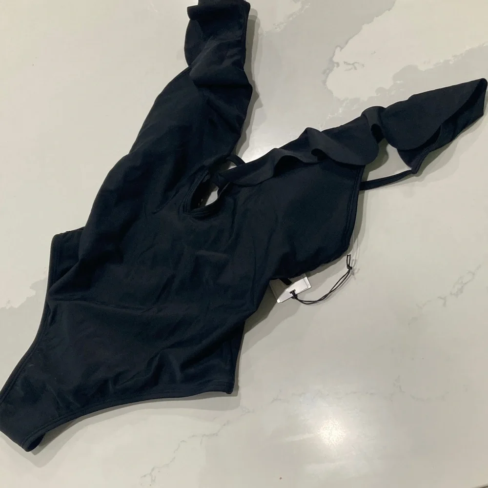 Black Ruffled One-Piece Swimsuit - Picture 2 of 6